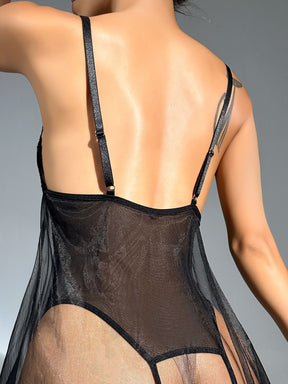 Allover Lace Deep V Lace Trim Sexy Bodysuit