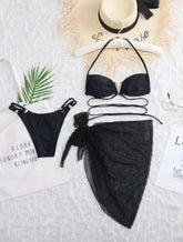Sexy Bikini 3Pcs Resort Swimwear Neck Straps Resort Swim
