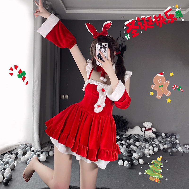 Christmas Bunny Girl Lace Plumes Sexy Lingerie Costume