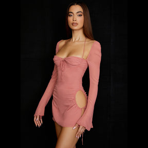 Sexy Tight Dress Mini Dress Long Sleeve Hollow Out Club Wear