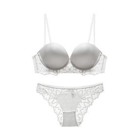 Satin Allover Lace Strappy Sheer Thin Padded Bralette Set
