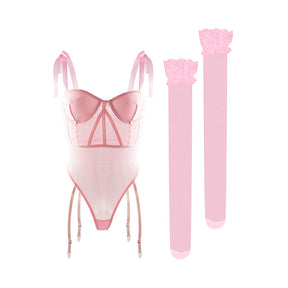 Sheer Mesh Strappy Sexy Bodysuit 2 PCS