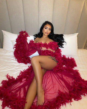 Sheer Mesh Feather Sexy Lingerie Robe
