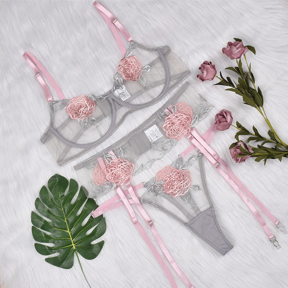 Flower Embroidery Lace Sexy Lingerie  Set - Sexyzara