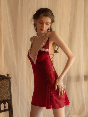Thin Light Luxury Velvet Sexy Chemise Beautiful Back Deep V