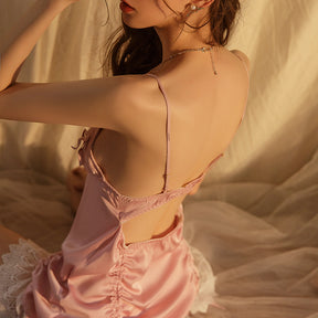 Sexy Lace Trim Ice Silk Chemise