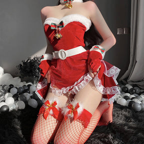 Christmas Bunny Girl Lace Plumes Sexy Lingerie Costume