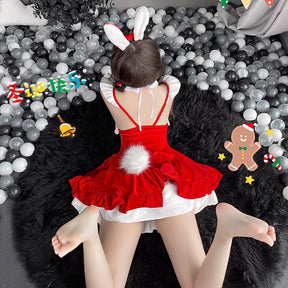Christmas Bunny Girl Lace Plumes Sexy Lingerie Costume