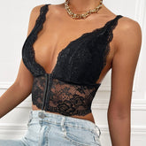 Allover Lace Deep V Sheer Lace Sexy Corset