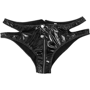 PU Leather Hollow Zipper Sexy Panty