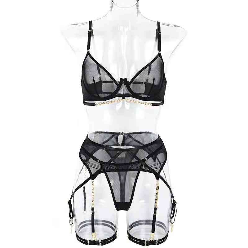 Mesh Metal Chain Perspective Sexy Lingerie Set