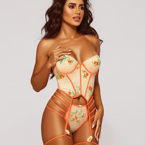 Floral Embroider Lace Strappy Sexy Lingerie Corset