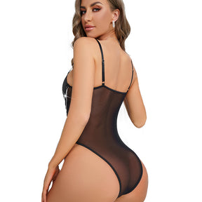 Sheer Mesh Metal Chain Sexy Bodysuit