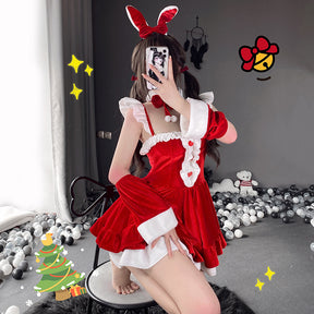Christmas Bunny Girl Lace Plumes Sexy Lingerie Costume
