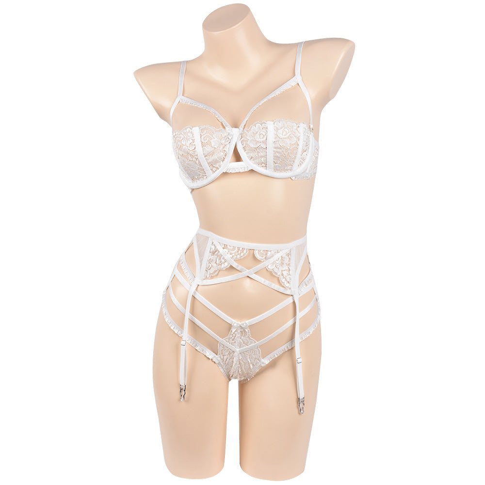 Sexy Mesh Embroidery Translucent Lingerie Set