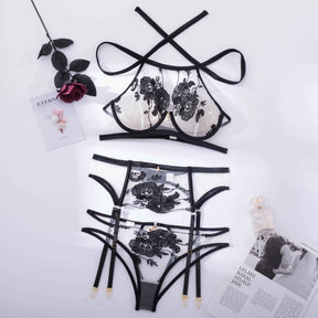 Glass Yarn Lace Embroidery Lingerie Set