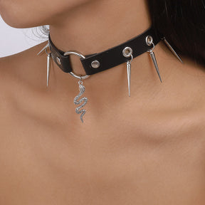 Leather Snake Rivets Choker