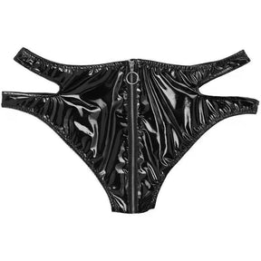 PU Leather Hollow Zipper Sexy Panty