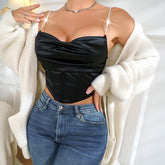 Strappy Ruched Rhinestone Corset Club Wear