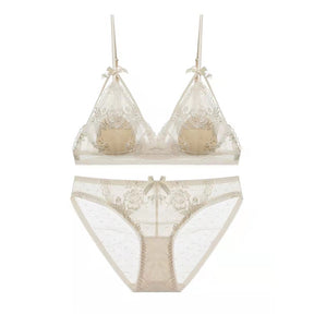 Sexy Lingerie Flower Embroidery Lace Mesh Bra Set