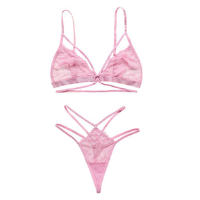 Allover Lace Embroidery Strappy Sexy Lingerie Set