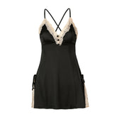 Lace Trimmed Satin Sexy Lingerie Chemise