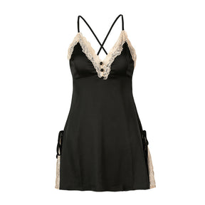 Lace Trimmed Satin Sexy Lingerie Chemise