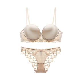 Satin Allover Lace Strappy Sheer Thin Padded Bralette Set