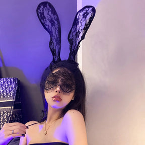 Hairband Lace Veil Eye Mask Bunny Ears