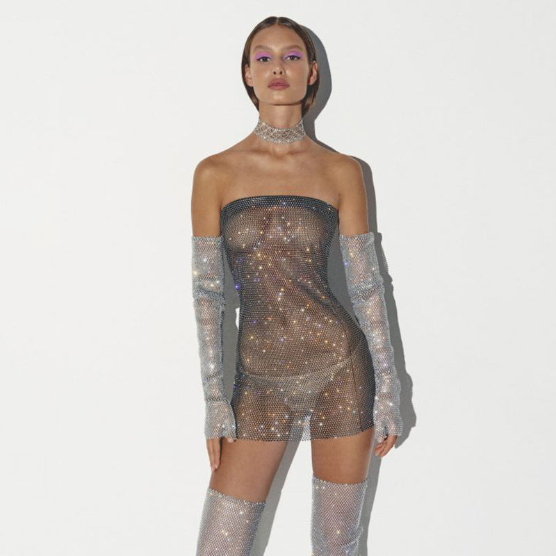 Perspective Flash Chip Fishnet Sexy Mini Dress Club Wear