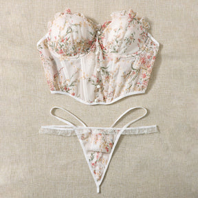Romantic Floral Strapless Corset Sexy Lingerie Set