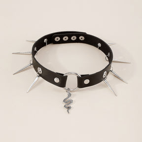Leather Snake Rivets Choker