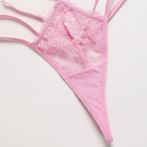Allover Lace Embroidery Strappy Sexy Lingerie Set