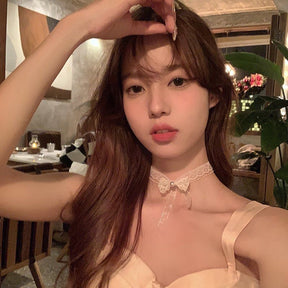 New Gentle White Lace Double Bow Choker Necklace