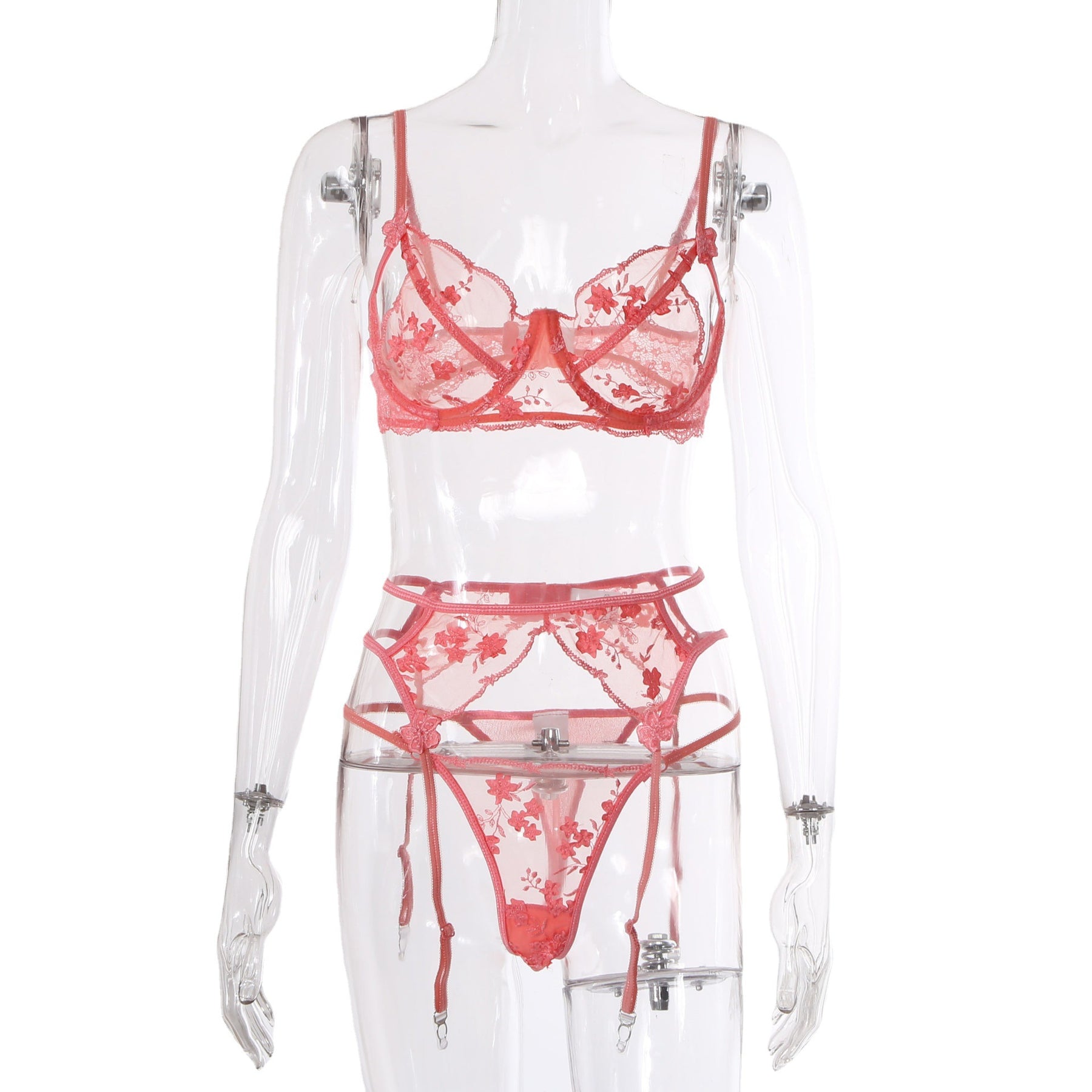 Women Sexy Lingerie Embroidered Flower Three-Point Set