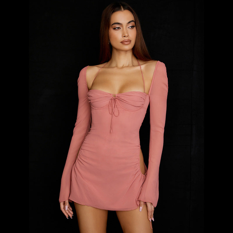 Sexy Tight Dress Mini Dress Long Sleeve Hollow Out Club Wear