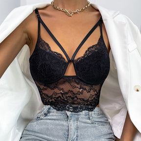 Strappy Hollow Out Allover Lace Sexy Corset