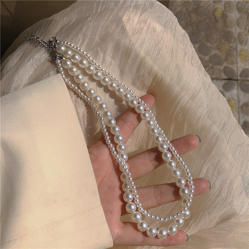 Vintage Double Pearl Necklace Ins Choker