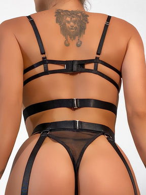 Metal Chain Strappy Mesh Sexy Lingerie Set