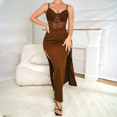 Deep V Embroidery High Slit Sexy Dress Club Wear