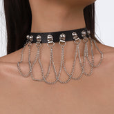 Leather Collar Chain Tassel Choker