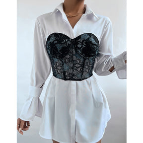Sheer Mesh Embroidery Sexy Corset