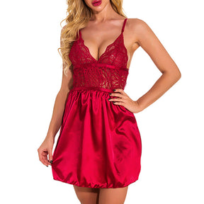 Deep V Hollow Out Satin Sexy Lingerie Chemise