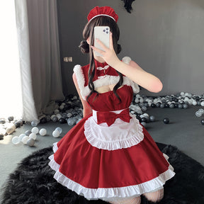 Christmas Maid Dress Lace Plumes Sexy Lingerie Costume