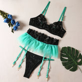 Allover Lace Embroidery Sexy Lingerie Set