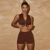 Sports Wear Yoga Set Zipper Racerback Style Shorts 2 PCS