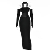 Hollow Out Backless Halter Tight Long Dress 2 PCS Club Wear