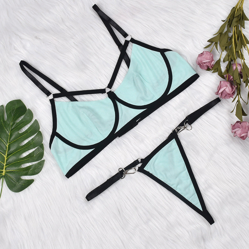 Colorblock Contrast Strappy Cut Out Sexy Lingerie Set