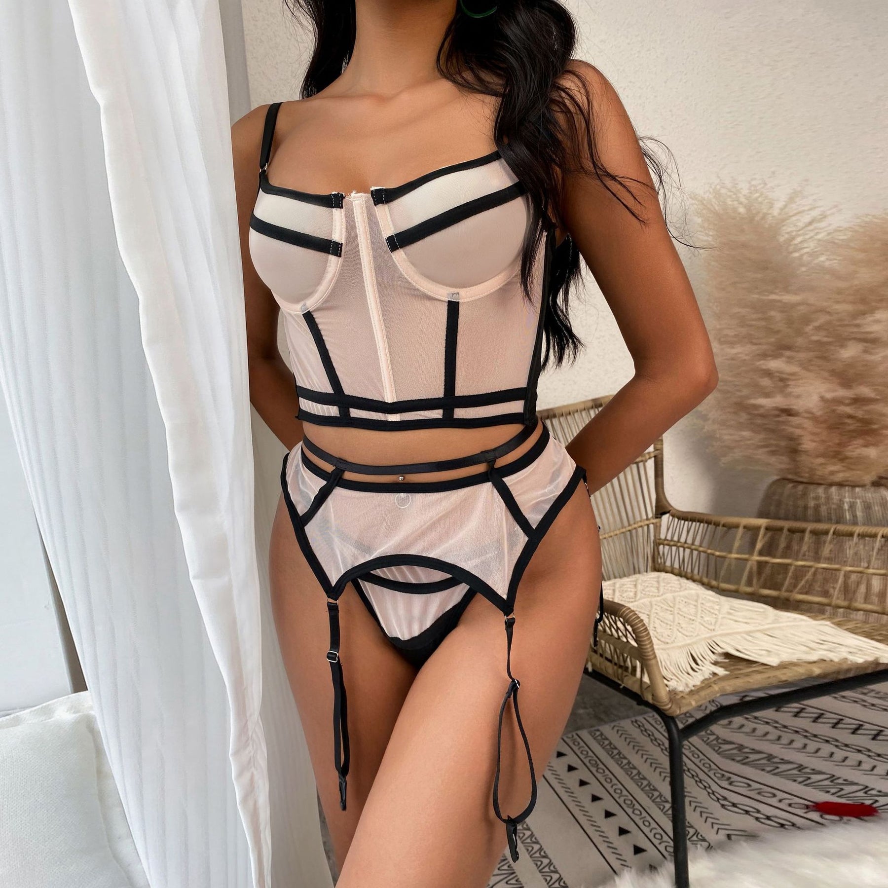 Strappy Corset Sexy Lingerie Set