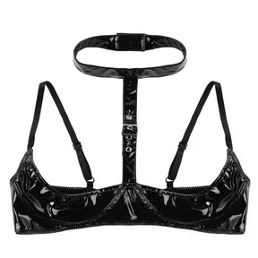 PU Leather Halter Open Brust Bandage Set